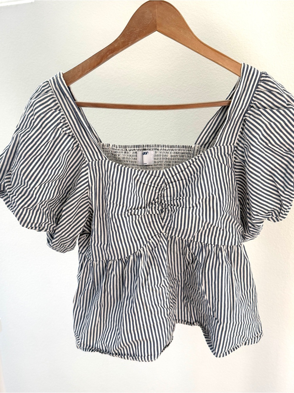 Old Navy Navy & White Striped Puff-Sleeve Square Neck Top Medium